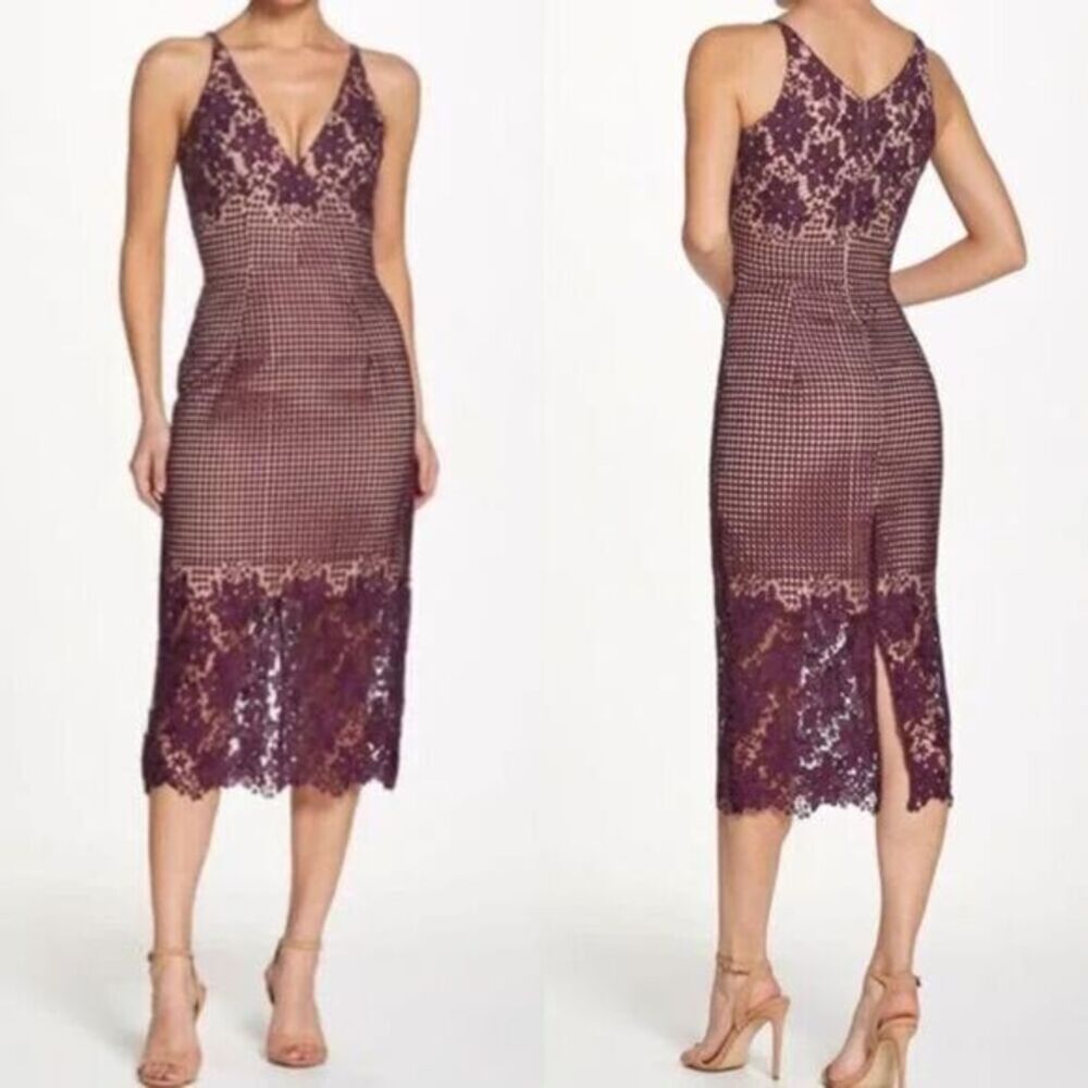 Dress The‎ Population Aurora Sleeveless Lace Midi Dress Size M Plum Floral